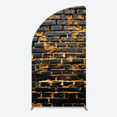 Aperturee - Aperturee Black Bricks Wall Golden Engraved Half Moon Arch Backdrop